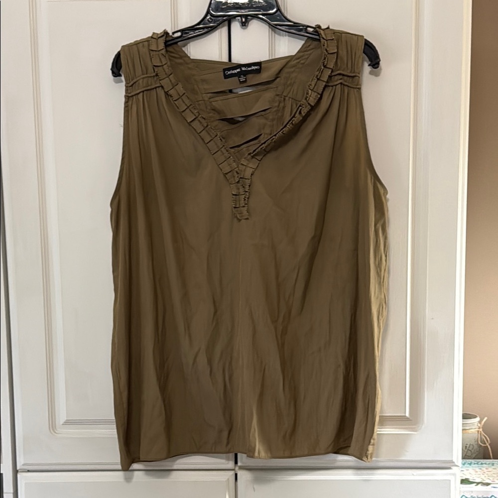 Catherine Malandrino Green Sleeveless Smocked Blouse